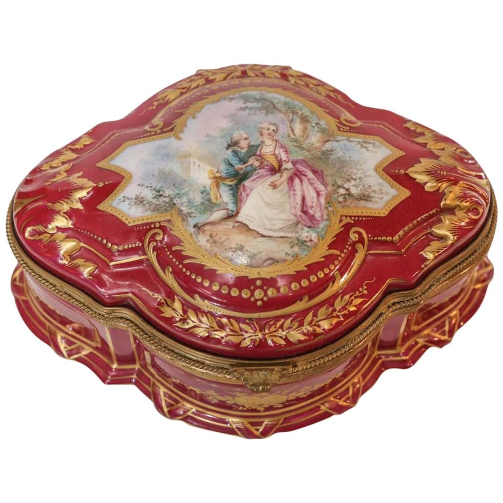 Sevres Porcelain Box with Gilt Trim