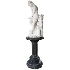 Antique Italian Marble Statue of a Victorian Bathing Beauty, Emilio P. Fiaschi